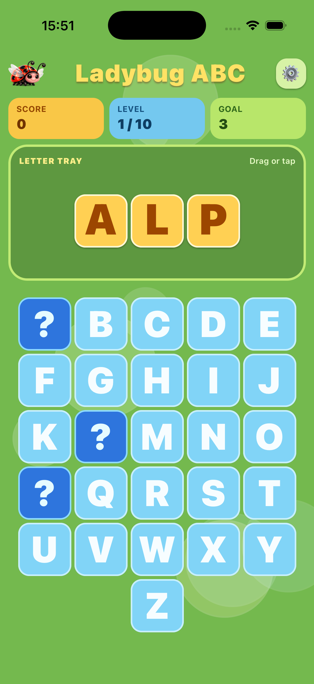 Ladybug ABC gameplay screen